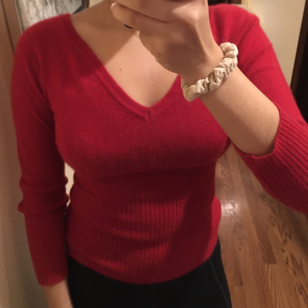 deep vneck red cashmere sweater